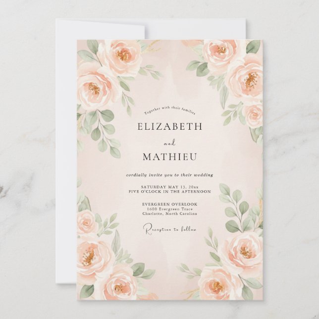 Peach Delicate Bloom Wedding Invitation (Front)