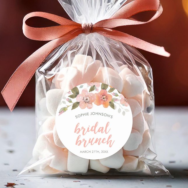 Peach Delicate Floral Bridal Bunch Classic Round Sticker (Creator Uploaded)