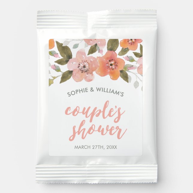 Peach Delicate Floral Couple's Shower Lemonade Drink Mix (Front)
