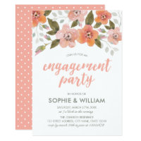 Peach Delicate Floral Engagement Party Invitation