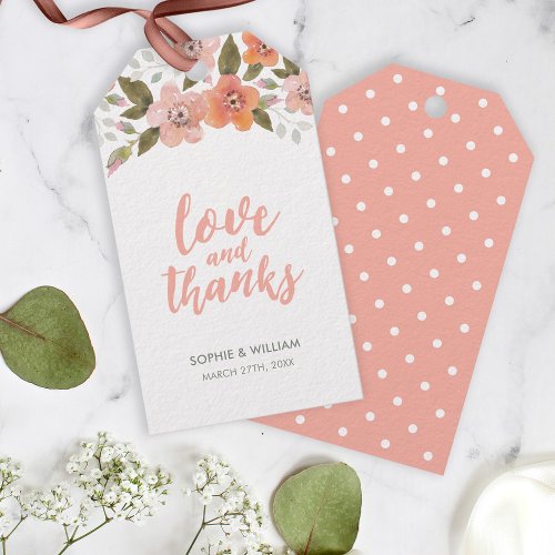 Peach Delicate Floral Love and Thanks Gift Tags