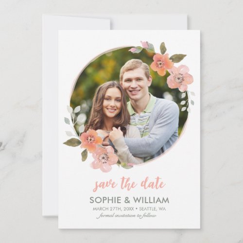 Peach Delicate Floral Photo Save the Date