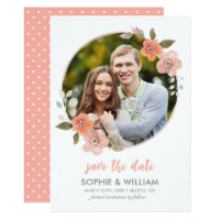 Peach Delicate Floral Photo Save the Date Card