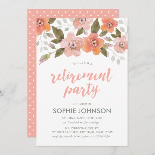 Peach Delicate Floral Retirement Party Invitation | Zazzle.com