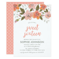 Peach Delicate Floral Sweet Sixteen Invitation