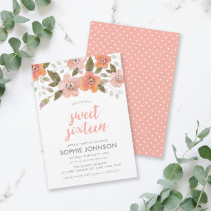 Peach Delicate Floral Sweet Sixteen Invitation