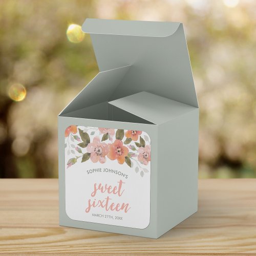 Peach Delicate Floral Sweet Sixteen Square Sticker