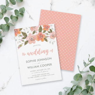 Peach Delicate Floral Wedding Invitation