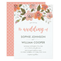 Peach Delicate Floral Wedding Invitation