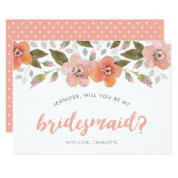 Peach Delicate Floral Will You Be My Bridesmaid Card