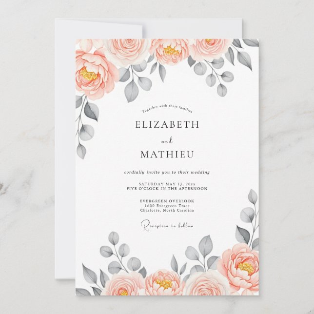 Peach Delightful Watercolor Wedding Invitation (Front)