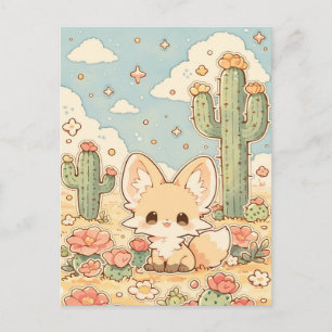 Peach Desert Bloom Kawaii Fennec Fox Postcard