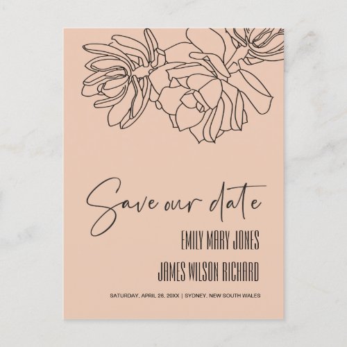 PEACH DESERT CACTI SUCCULENT SKETCH SAVE THE DATE ANNOUNCEMENT POSTCARD