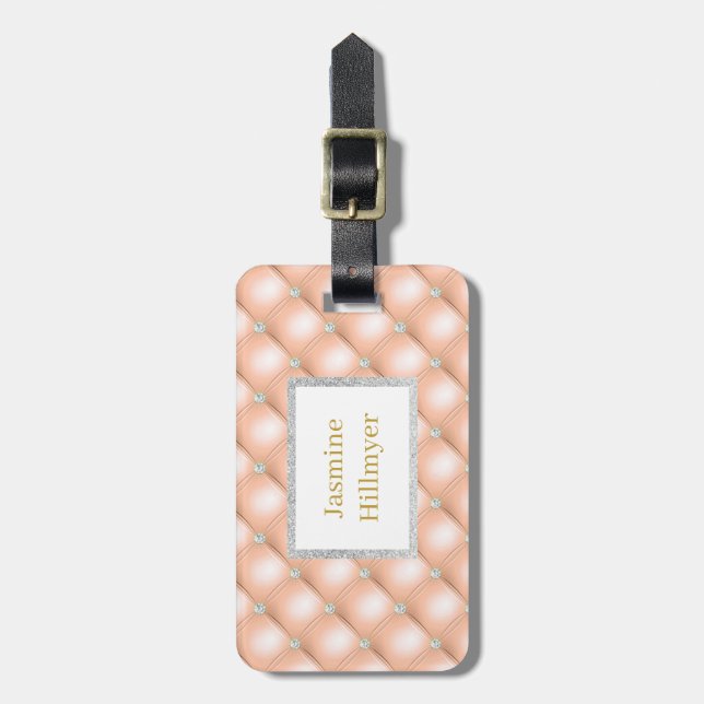 PEACH DIAMOND  GLITTER CUSTOM LUGGAGE TAG (Front Vertical)