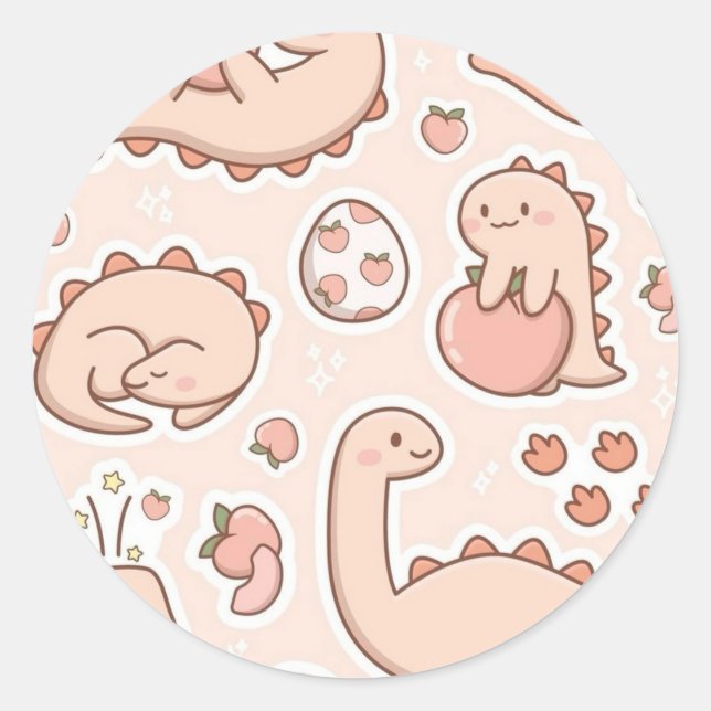 Peach dinosaur  classic round sticker (Front)