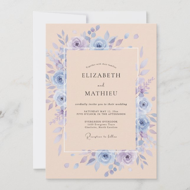 Peach Distinguished Springtime Wedding Invitation (Front)