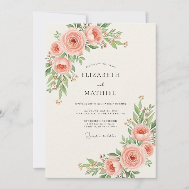 Peach Divine Petal Wedding Invitation (Front)