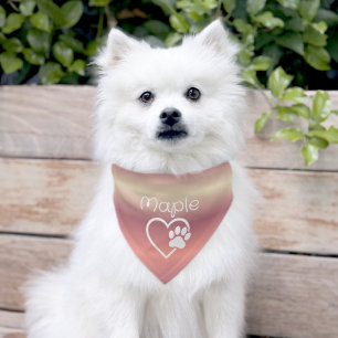 Peach Dog Paw Heart Name Pet Bandana Collar