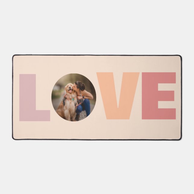Peach Dog Photo Love Typography Desk Mat (Front)