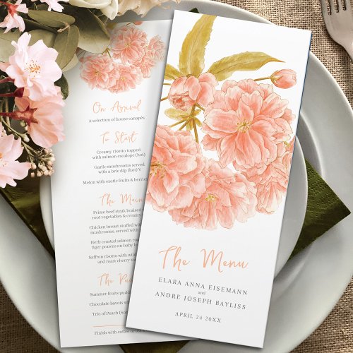 Peach double blossom flowers wedding menu