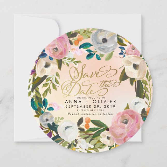 Peach Dream Garden Floral Save the Date Invitation (Front)