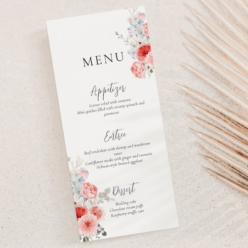 Peach Dusty Blue Floral Menu