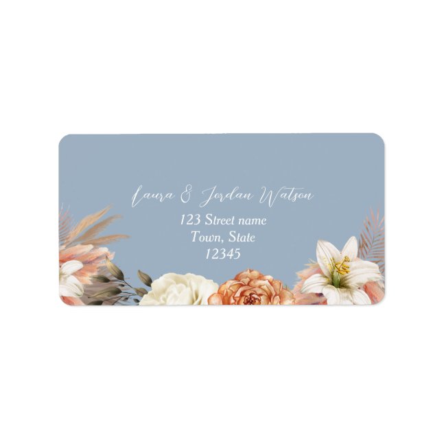 Peach & Dusty Blue Wedding Address Label (Front)