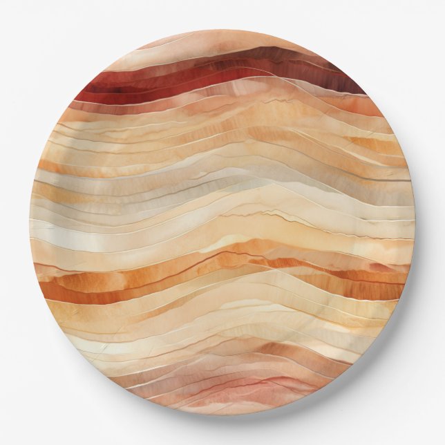 Peach Dusty Cream Waves Birthday Paper Plates (Front)