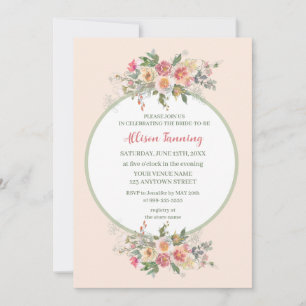 Peach Dusty Pink Rose Watercolor Bridal Shower  Invitation