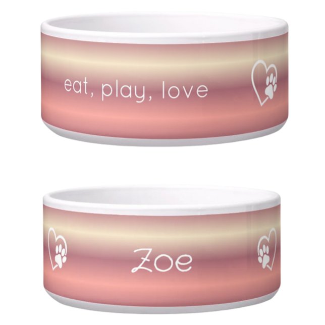 Peach 'eat, play, love' Dog Name Bowl (Creator Uploaded)