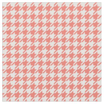 Peach Echo & White Houndstooth Fabric by StripyStripes at Zazzle