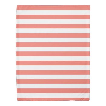 Peach Echo & White Striped Duvet Cover by StripyStripes at Zazzle