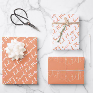 Peach Eid Calligraphy Masjid Pattern Design Wrapping Paper Sheets