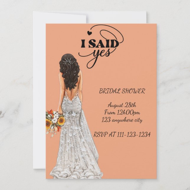 Peach elegant bridal shower invitation (Front)