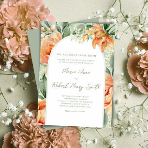 Peach Elegant Floral Arch Custom Wedding Invitation