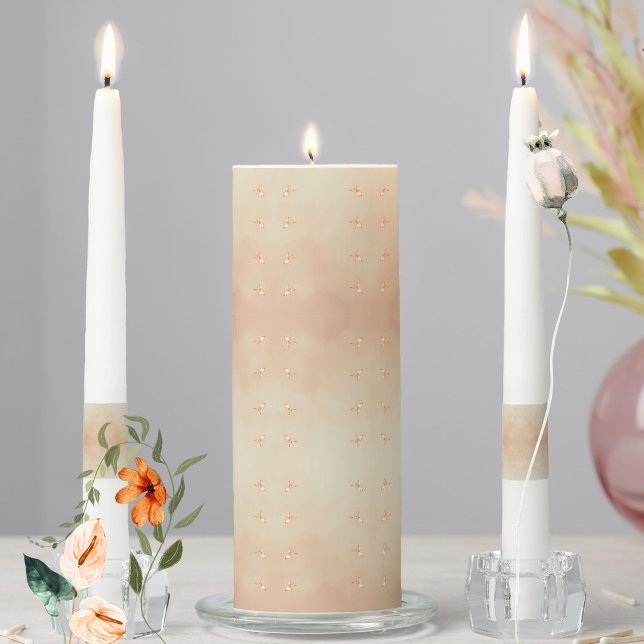 Peach elegant floral butterfly pattern unity candle set (Creator Uploaded)