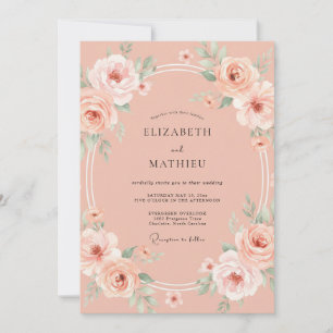 Peach Elegant Floral Wedding Invitation