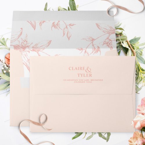 Peach Elegant Modern Formal Floral Wedding Envelope