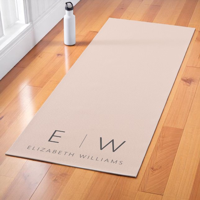 Peach Elegant Modern Minimalist Monogram Name Yoga Mat (Creator Uploaded)