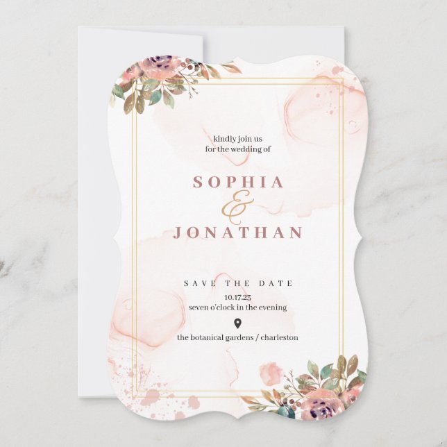 Peach Elegant Neutral Watercolor Floral Wedding Fo Invitation (Front)