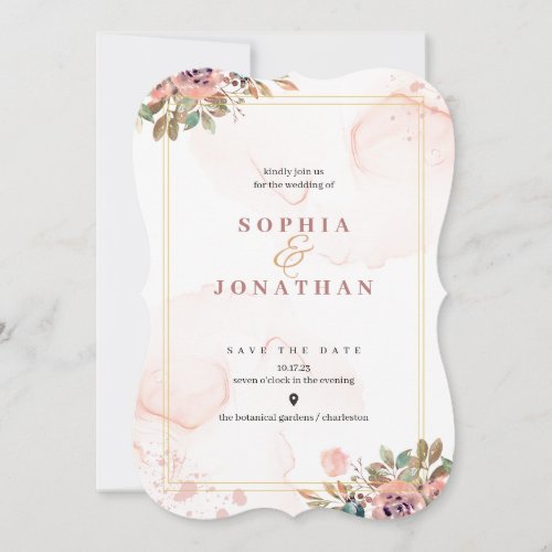 Peach Elegant Neutral Watercolor Floral Wedding Fo Invitation