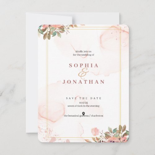 Peach Elegant Neutral Watercolor Floral Wedding Invitation