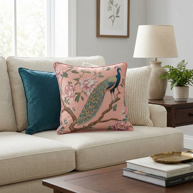 Peach elegant retro stylish pattern Throw Pillow (Creator Uploaded)