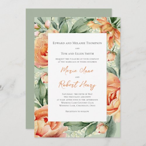 Peach Elegant Watercolor Floral Wedding Invitation