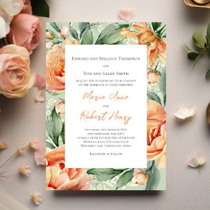 Peach Elegant Watercolor Floral Wedding Invitation
