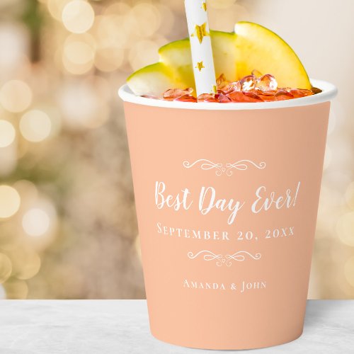 Peach Elegant Wedding Best Day Ever Trendy Party Paper Cups