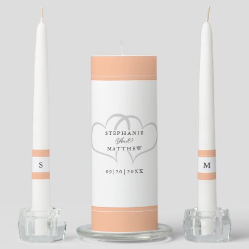 Peach Elegant Wedding Ceremony Bride  Groom Names Unity Candle Set