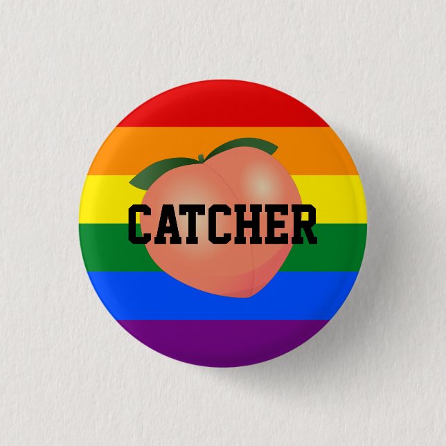 Peach Emoji Gay Bottom Button (Front)