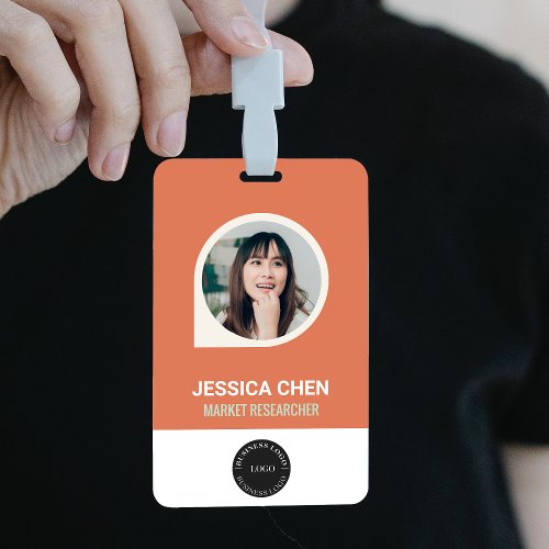 Peach Employee Photo ID Card Bar Code Logo Name Badge