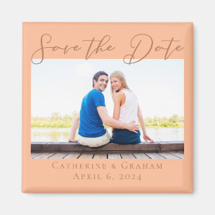 Peach Engagement Photo Summer Save the Date Magnet